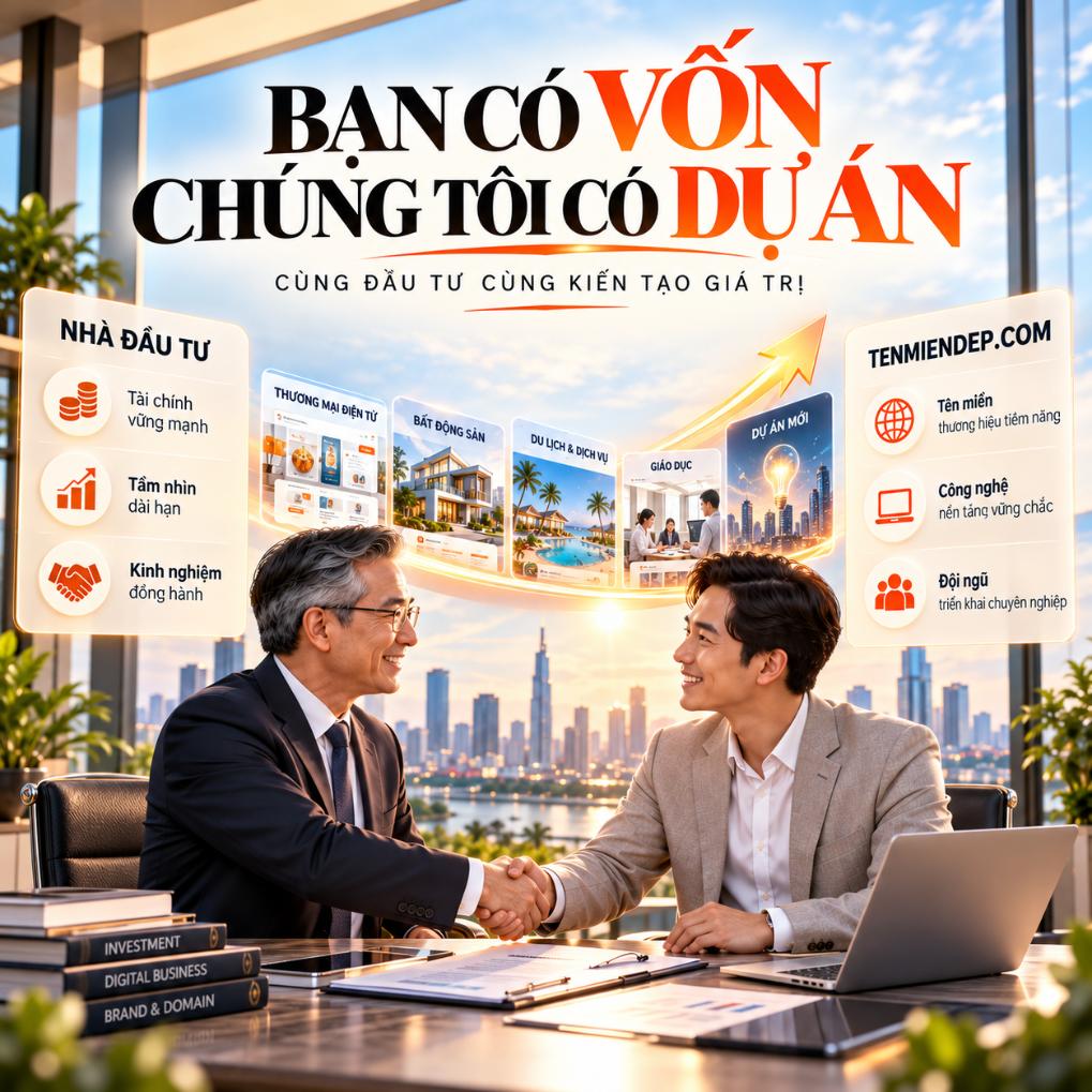 Bạn có vốn – Chúng tôi có tên miền, công nghệ, đội ngũ và dự án.